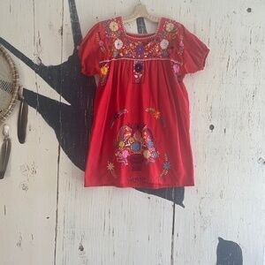 VINTAGE 70”S MEXICAN Colorful Mini Dress in Red SZ: S/M